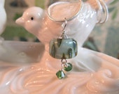 Necklace green boro glass art lampwork bead with crystals