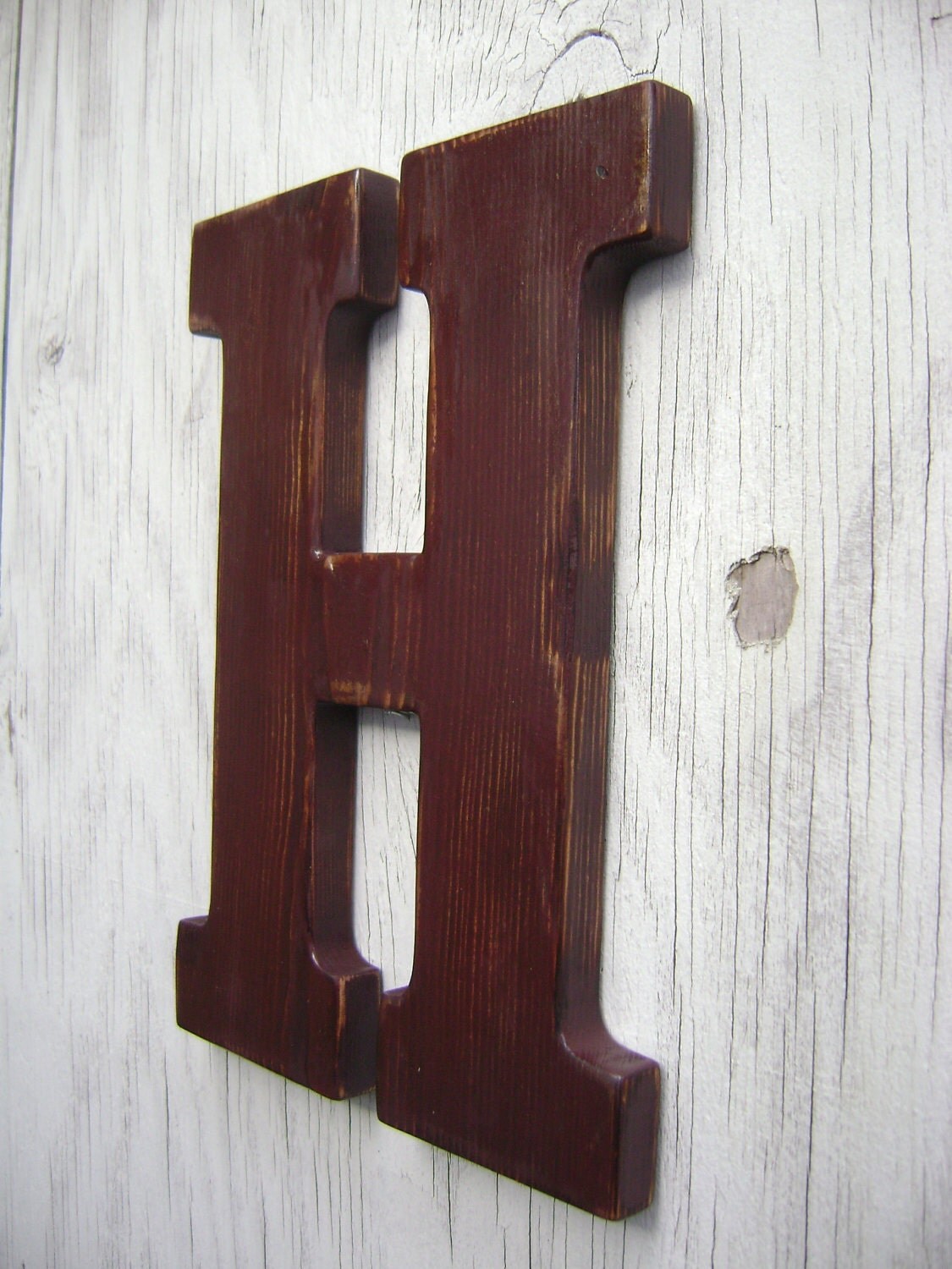 wood letter H primitive rustic decor handmade 12