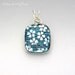 Silver Wire Wrapped Pendant, Fused Dichroic Glass Turquoise Blue with Silver Flowers