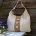 Recycled antique linen tote bag with burlap, shoulder bag