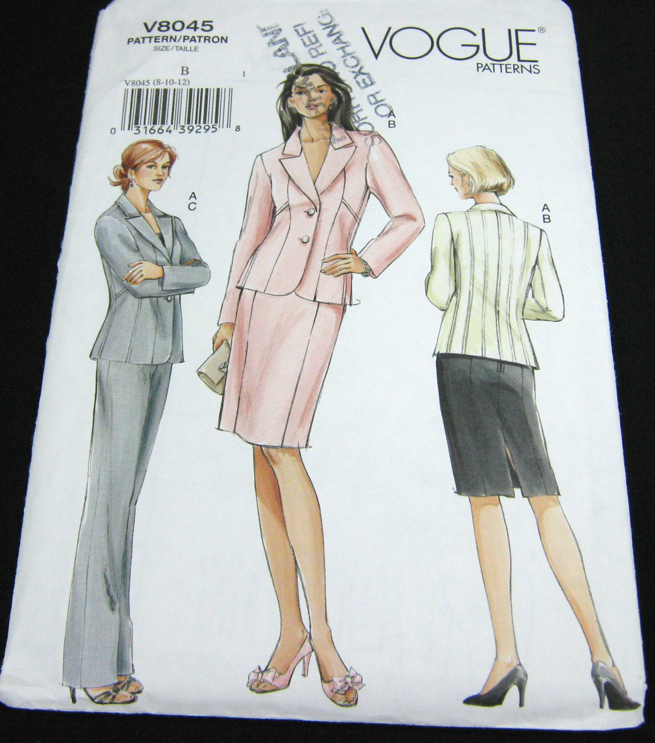 Vogue Womens Suit Pattern V8045 Jacket Skirt and Pants Size 8