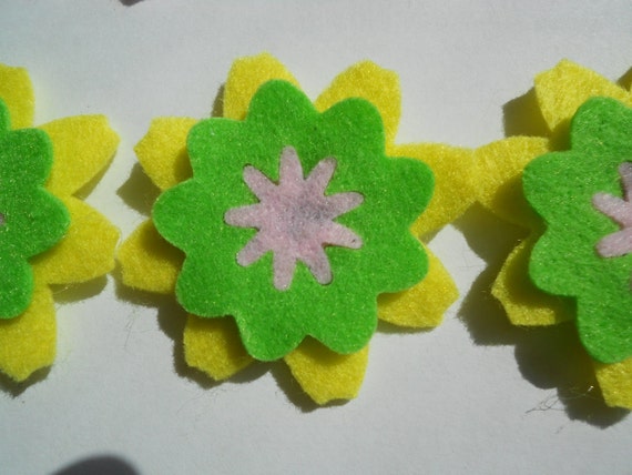 12 felt flower lily pad magnets-sunshine mix in spring colors