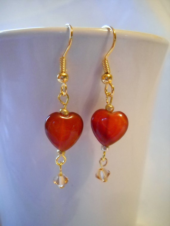 Calcite Heart Earrings in Gold by ThisNThatbyNikki on Etsy