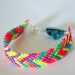 Neon Multi-Colored Friendship Bracelet with Teal Bead and Clasp Closure, Summery Bracelets