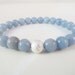 Blue Angelite Round Bead Stretch Bracelet with Silver Plated Copper Stardust Accent Bead 8mm