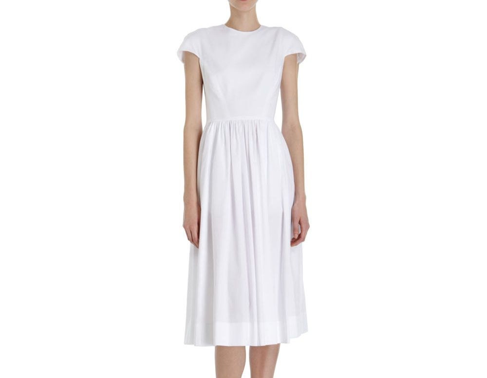 White cotton midi wedding dress. Custom wedding dress. Modern