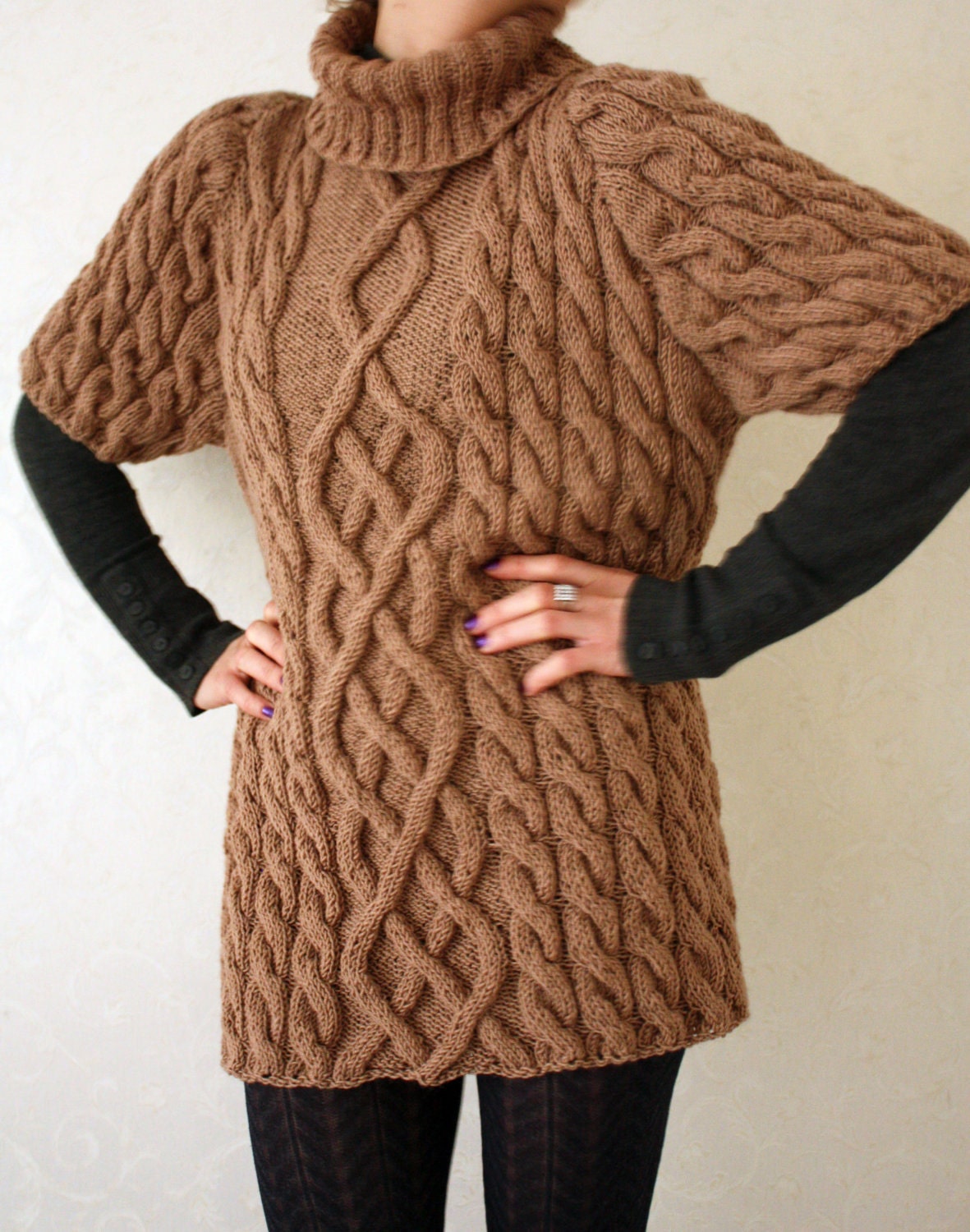 Items similar to Knitted dress in plait pattern-Hand Knit Sweater ...