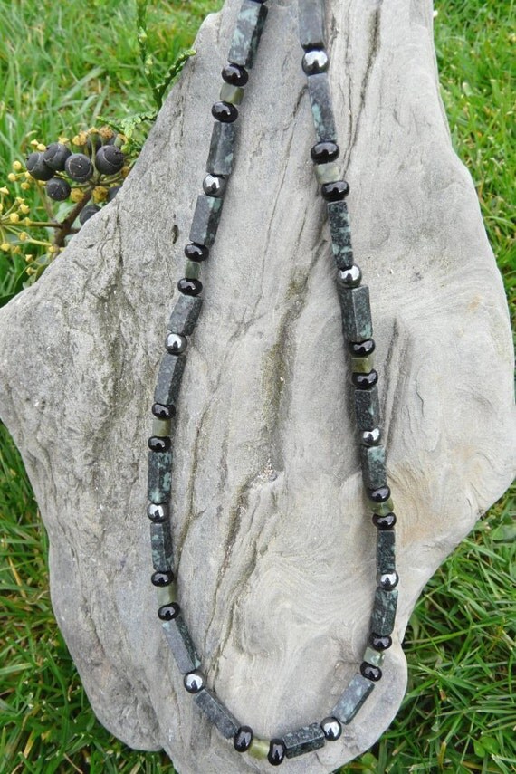 Mens Gemstone Necklace Jasper Hematite and Onyx Free Worldwide