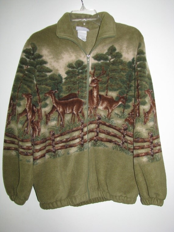 Vintage Womens Blair Full Zip Fleece Jacket With Deer Scene