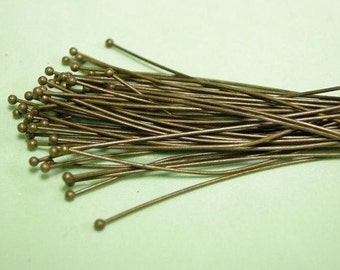 50pc 50mm(2 inch) long 0.5mm(gauge 25) antique bronze round head pin-7587