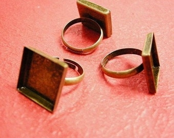 4pc antique bronze square 17mm ring shanks-595