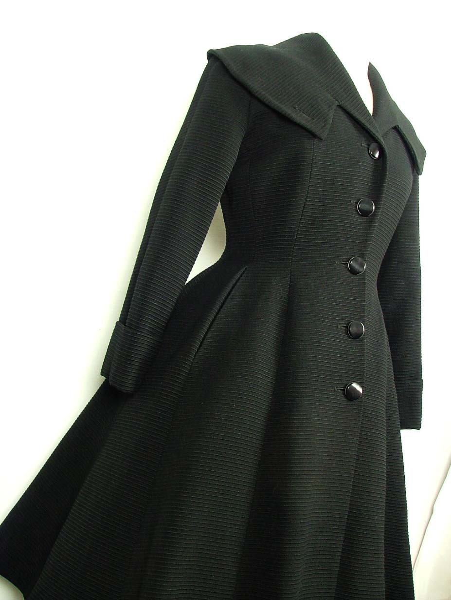 Vintage 40s/50s Cord Princess Coat Flared Full Skirt English