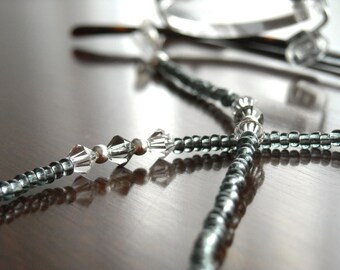 Gray Eyeglass Leash for Reading Glasses with Swarovski Crystals - Eyeglasses Chain Gray Eye Glass Cord Eyewear Glasses Holder