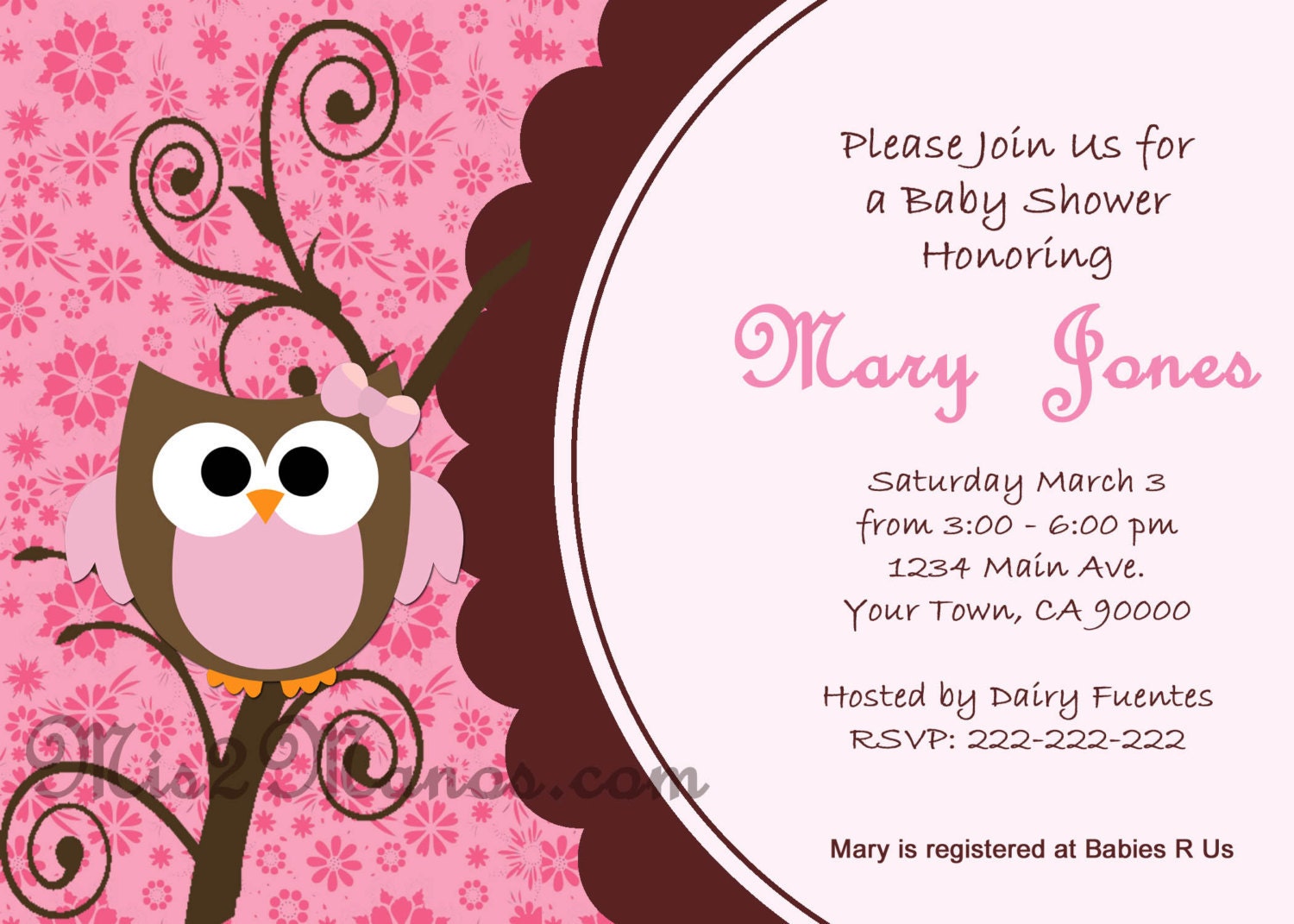 Baby Shower Owl Invitations Printable Pink Owl custom order