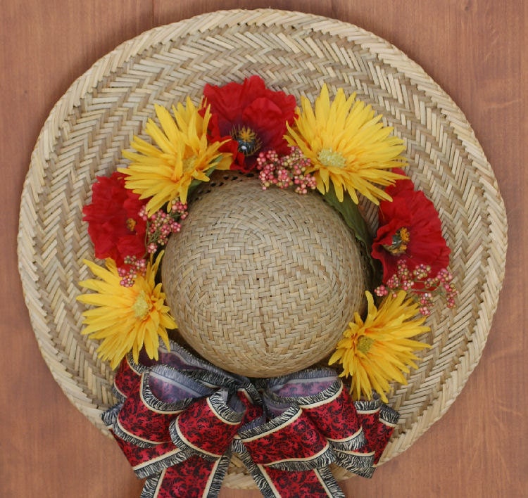 Silk Floral Straw Hat Door Decor Wall Decor Home Decor