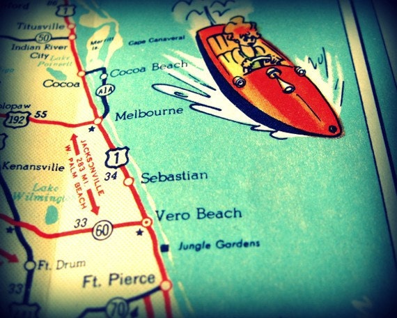 vintage map COCOA BEACH vintage Florida beach by VintageBeachMaps