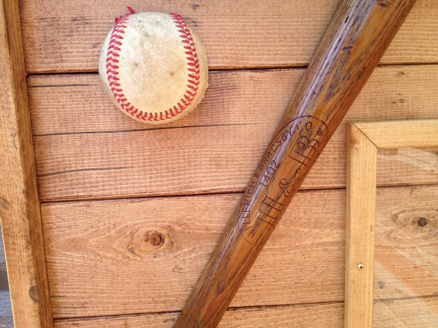 Baseball Picture Frame Sports Authentic Bat and Ball Wall