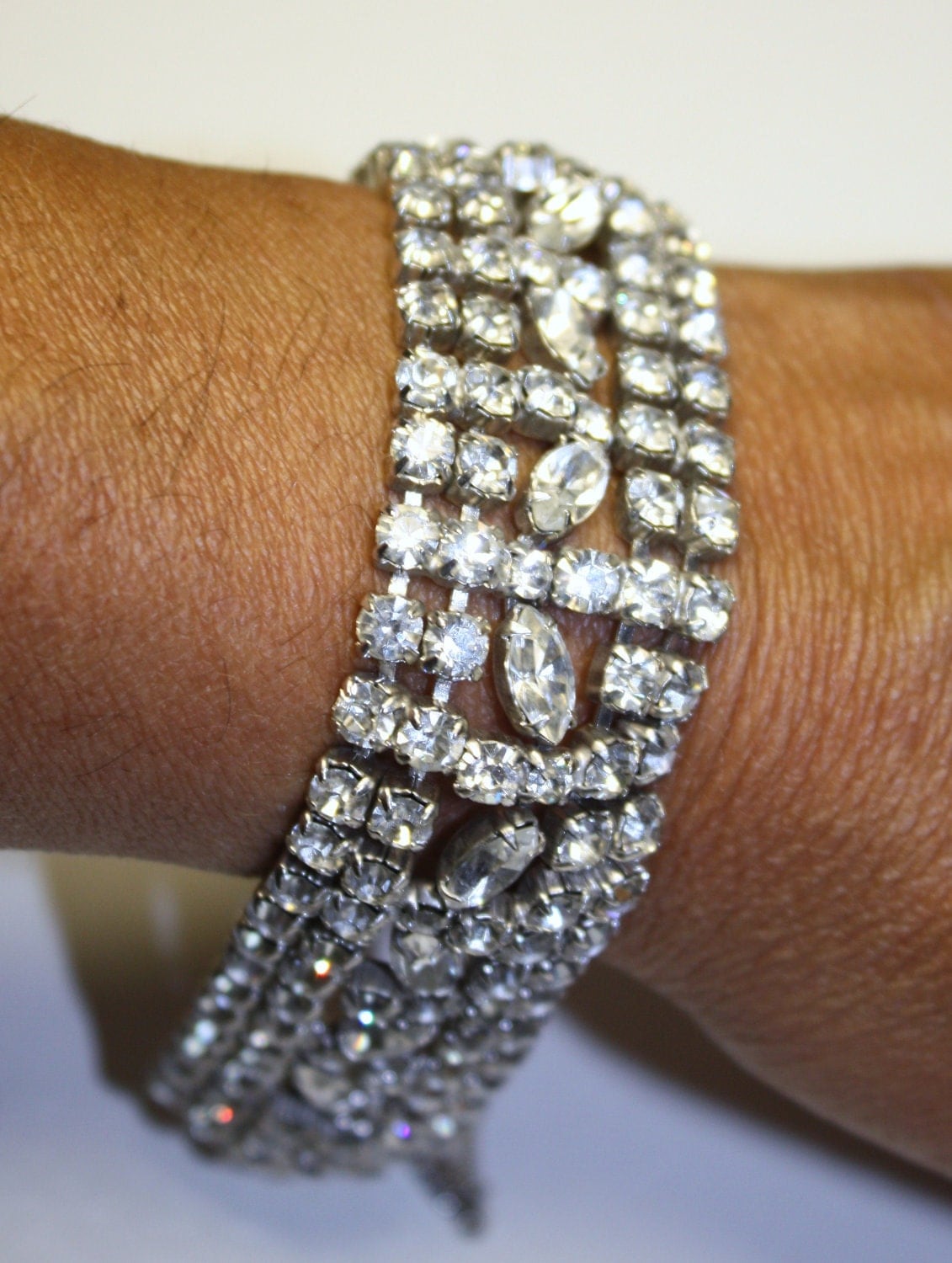 Vintage Rhinestone Bracelet Wide 1950s Jewelry