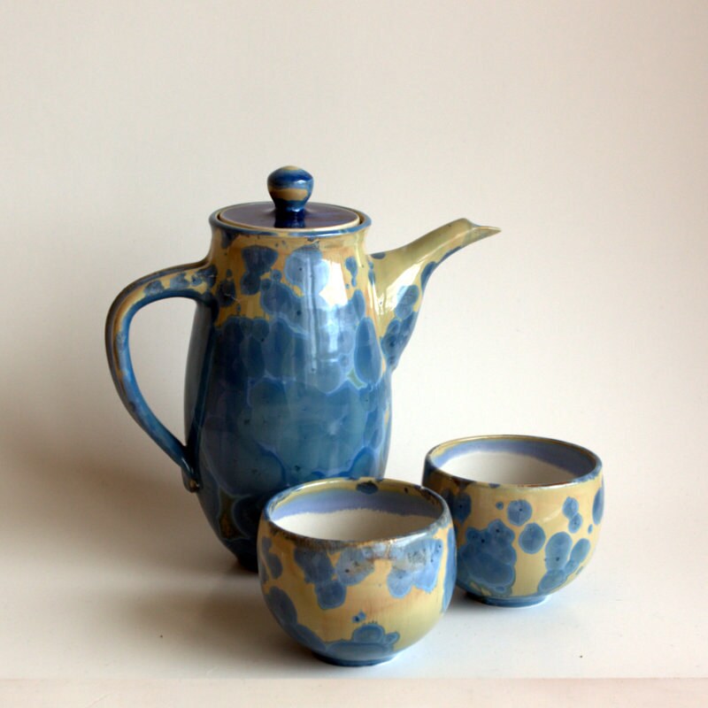 Light Blue Crystalline Teapot Set