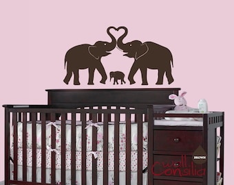 Baby Nursery Wall Decal - Elephant Wall Decal - Elephant Heart Decal - Nursery Wall Sticker - Large: 24" high and 42" wide - W023
