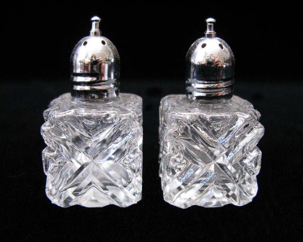 Vintage Mini Crystal Salt And Pepper Shakers