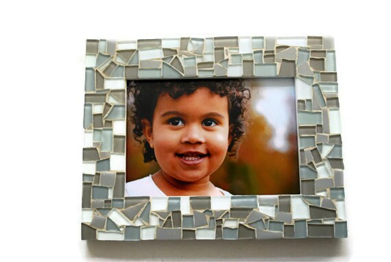 Gray Mosaic Picture Frame 5 x 7 by GreenStreetMosaics on Etsy