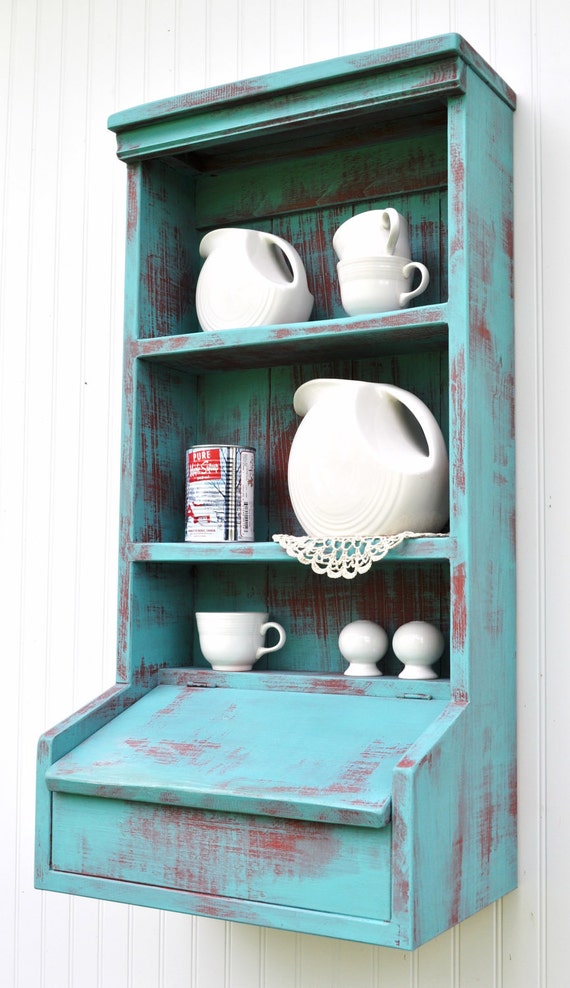 Rustic Hanging Secretary Wall Shelves Aqua Turquoise