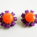 Vintage 1950s Hand Painted Neon Orange and Purple Rhinestone Earrings