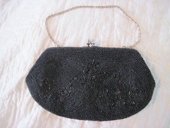 Small black, beaded evening bag