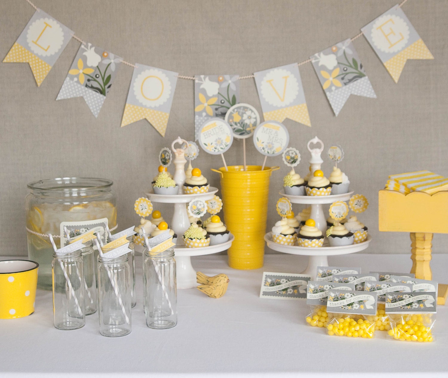 Bridal Shower Decorations Printable Yellow Gray