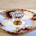 Bone China jewelry display holder, Royal Albert Celebration candy dish, Made in England, burgundy, green, pink, gold, 5 inches round
