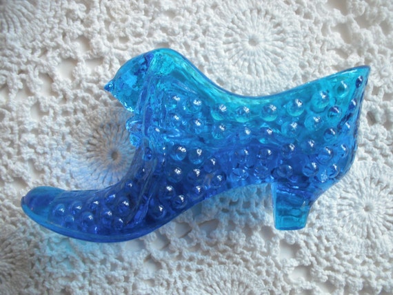 Fenton Hobnail Turquoise Blue Glass Shoe ECS