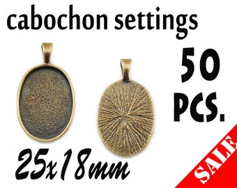 50pcs. 25x18mm Antique Bronze Oval Cabochon Settings
