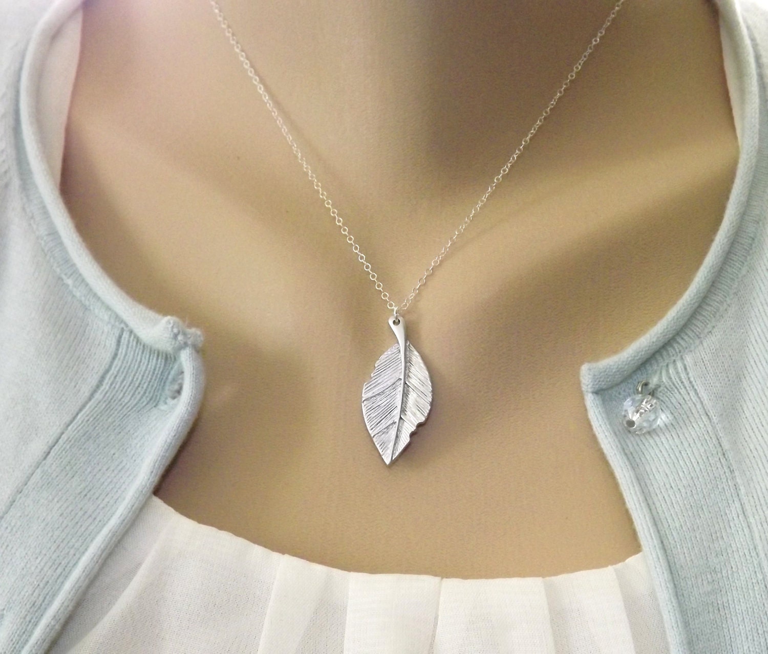 Silver Leaf Necklace Sterling Silver Chain