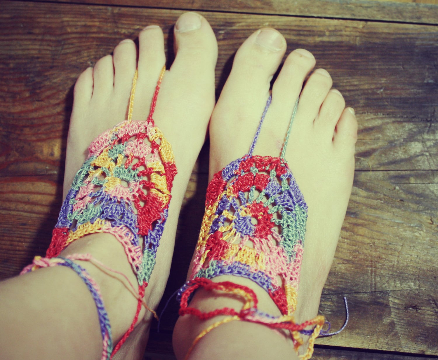 Handmade Crochet Barefoot Sandals Hippie Foot Thongs Crochet