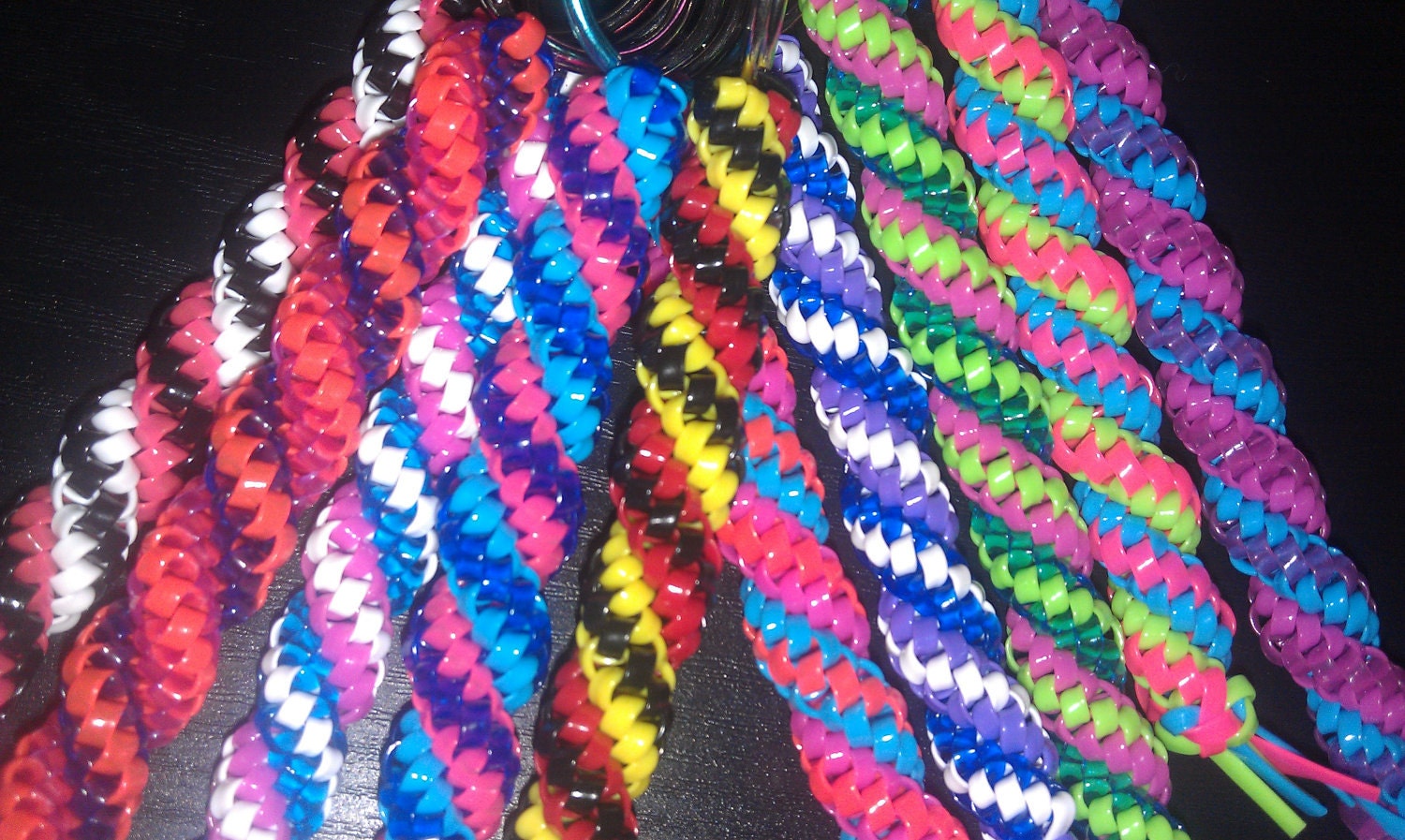 Assorted spiral stitch boondoggles.