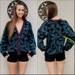 Vintage Teal Cardigan Sweater, Purple, Black, and Teal Sweater, Leaf Print Boho Cardigan, Grandpa Sweater