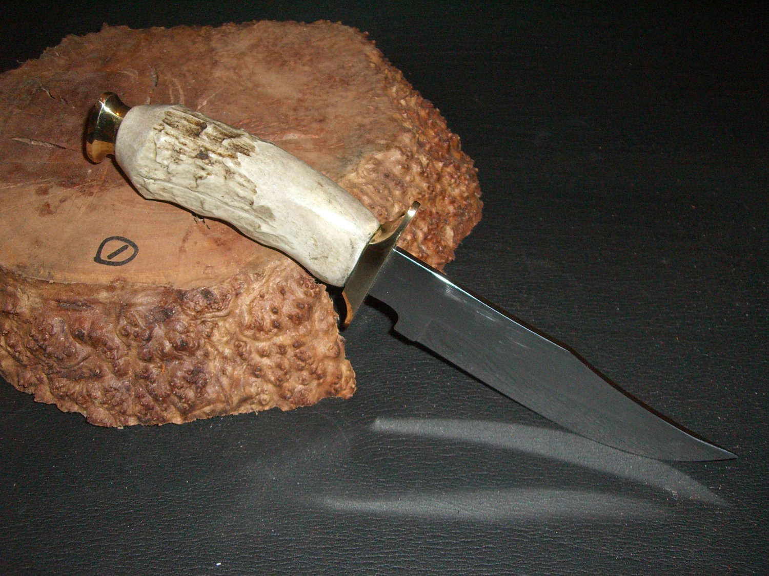 Carved Elk Stag Horn Handled 10.5 Bowie / Hunting Knife