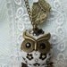 White owl pendant , white owl with rhinestones, owl necklace is on 26" chain with white beads and Swarovski crystal