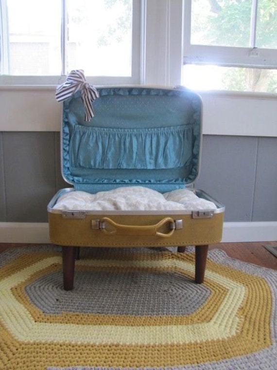 Vintage Mustard Yellow Suitcase Cat Bed by FiligreeFeather on Etsy