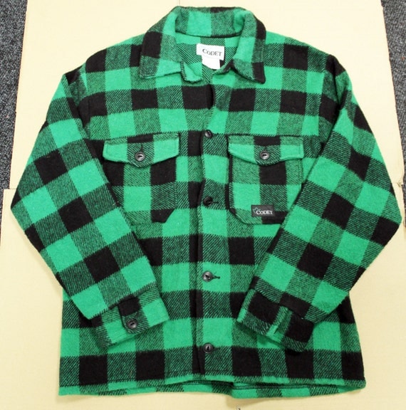 Vintage Codet green black plaid warm lumberjack shirt