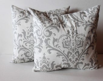CLEARANCE - 16 x 16 Grey and White Damask Pillow Cover - Premier Prints