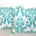 TWO 20 x 20 Pillow Covers Turquoise Damask. Premier Prints - Decorator Pillow Covers
