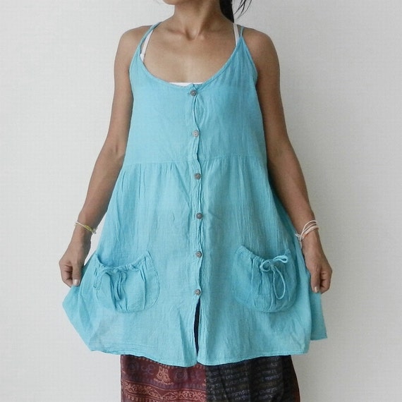 Items similar to Ladies Blue Cute Bohemian Summer Blouse Chic Tops ...