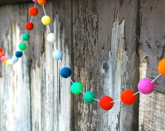 Birthday Felt Ball Garland, Pom Pom Garland, Nursery Decor, Bunting Banner, Party Decor, Baby Shower
