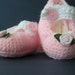 Crochet Pink Mary Jane Booties with Contrast White Strap - Fits 1 - 3 months