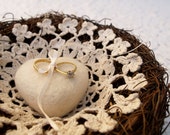 Ring Bearer Pillow Wedding Nest Crochet Needle Felted Heart Woodland Rustic Fairytale Classic Alternative Unique Feminine White Cream