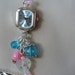 Purse Charm Watch Dangle with Pink and Blue Beads