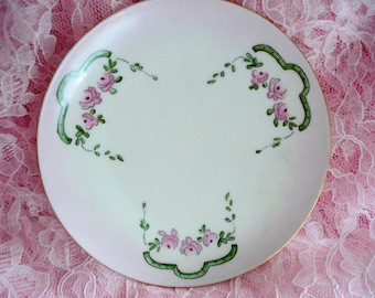 Vintage Dessert Plate J & C Bavaria Pink Handpainted Bread Butter Plate Helen Franke 1900s Shabby Cottage Chic