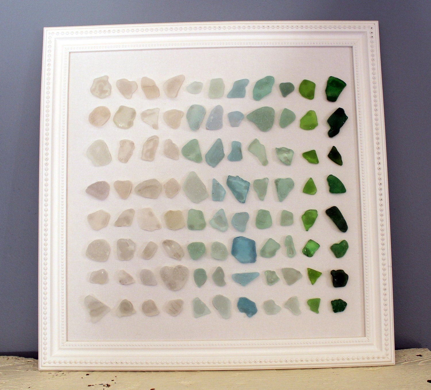 Sea Glass Beach Glass Art in White Frame